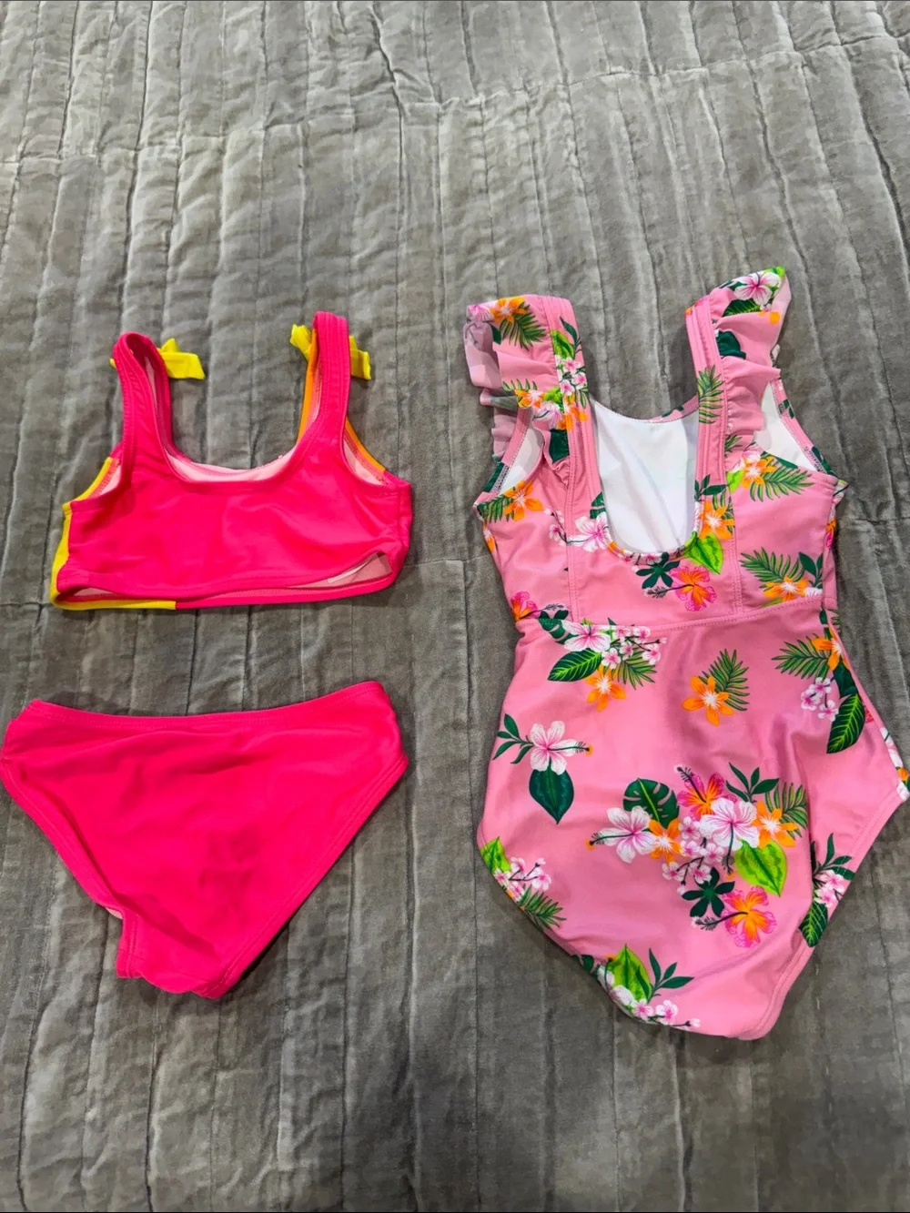 Cat Jack Girls' Bright Colorblock Bikini & Pink Floral One-Piece Swimsuit Size x
